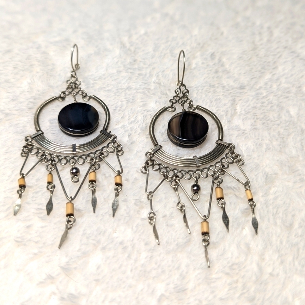 Vintage Artisan Made Sterling Silver Dream Catcher Pierced Earrings - Picture 5 of 8